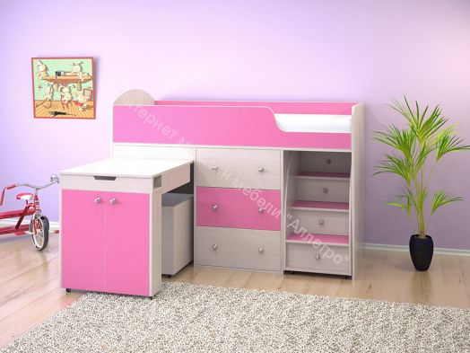 Кровать Малыш 70*160 МАЛЫЙ, Дуб молочный/Розовый