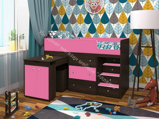 Кровать Малыш 70*160 МАЛЫЙ, Венге/Розовый