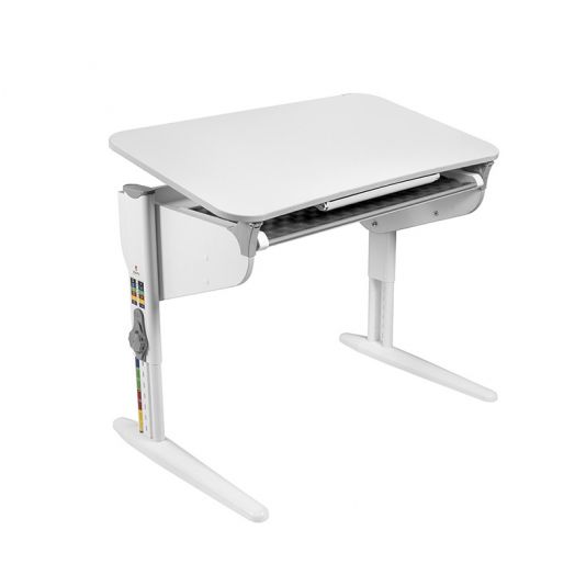 ДСУТ46-1 Растущий стол с лотком одноместный (ЛДСП белый, опора белый)