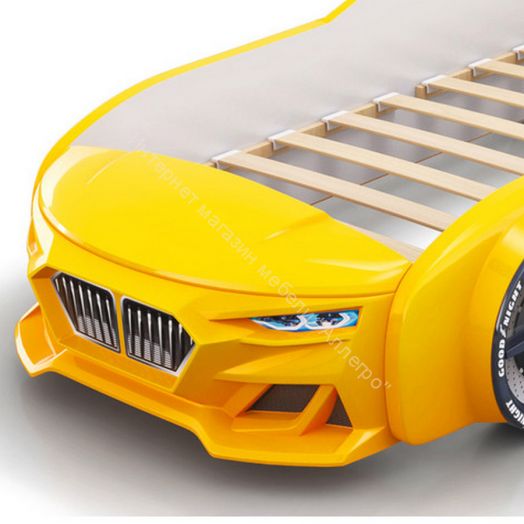 Кровать-машинка Romack Dynamic ламели+Подсветка фар+Объёмный капот Жёлтая