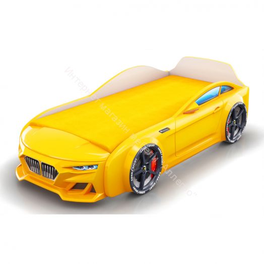 Кровать-машинка Romack Dynamic ламели+Подсветка фар+Объёмный капот Жёлтая