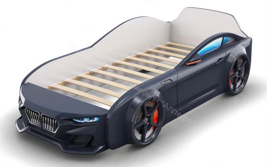 Кровать-машинка Romack Dynamic ламели+Подсветка фар Чёрная