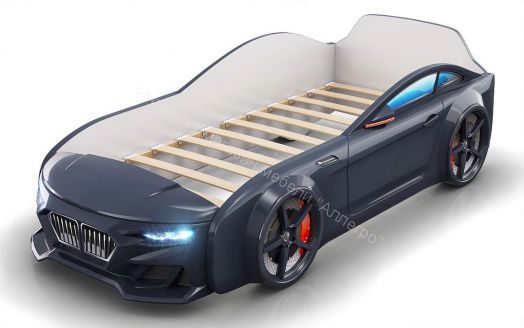 Кровать-машинка Romack Dynamic ламели+Подсветка фар+Объёмный капот Чёрная