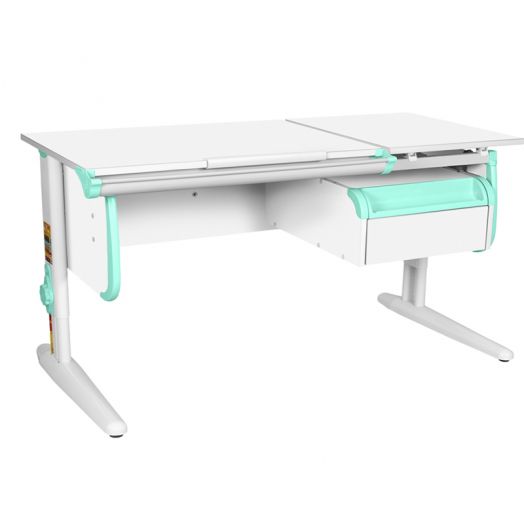 ДСУТ25-1-2-3 Растущая парта одноместная с тумбой (ЛДСП белый, опора белый)