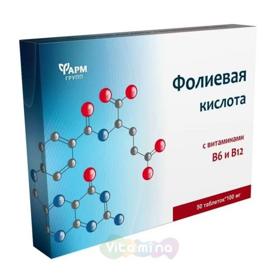 Витатека Фолиевая кислота 600мкг с витаминами В12 + В6, 60 шт