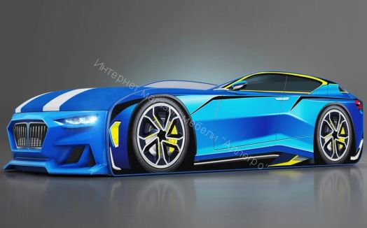 Кровать-машинка Romack Boxter New 170*70 см с подъёмным механизмом + Подсветка фар + Объёмный бампер, Голубой