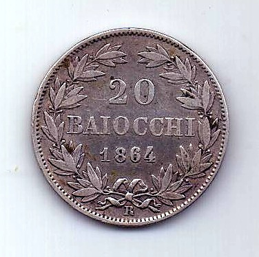 20 байочи 1864 Ватикан R Редкий год XF