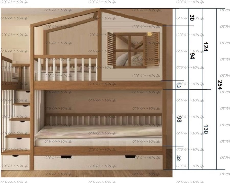 Кровать двухъярусная, Кровать-домик Roof №5А
