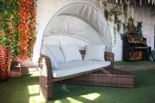 Диван-трансформер Violetta (шезлонг-трансформер) с подушками ротанг искусственный, Коричневый