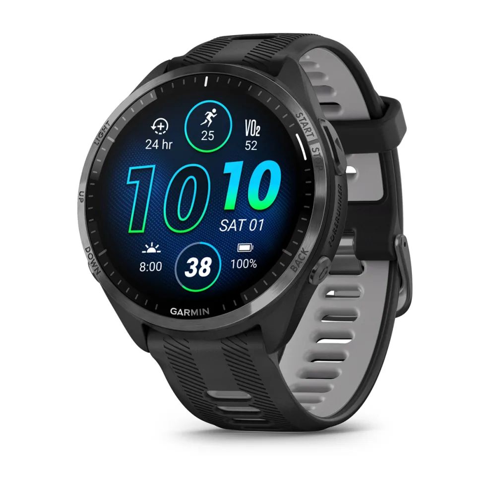 Умные часы Garmin Forerunner 965 черные, темно-серый DLC титановый безель, с черным ремешком