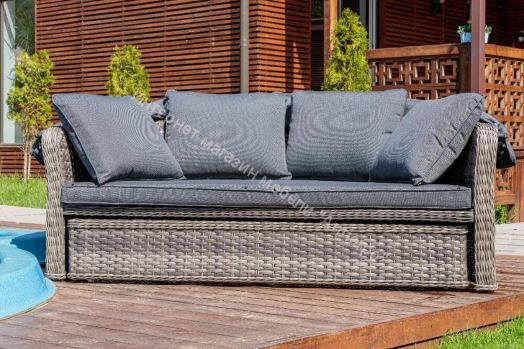 Диван-трансформер Violetta (шезлонг-трансформер) с подушками ротанг искусственный, Серый