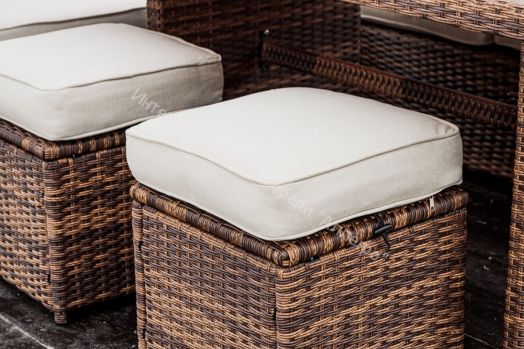 Комплект ZORRO (диваны + пуфы + стол со стеклом) с подушками, ротанг искусственный, Коричневый