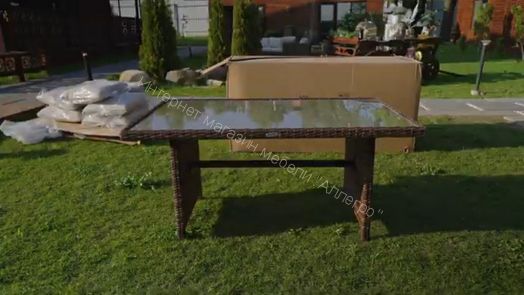 Комплект ZORRO (диваны + пуфы + стол со стеклом) с подушками, ротанг искусственный, Коричневый