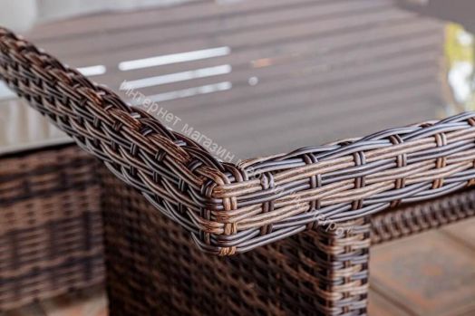 Комплект ZORRO (диваны + пуфы + стол со стеклом) с подушками, ротанг искусственный, Коричневый