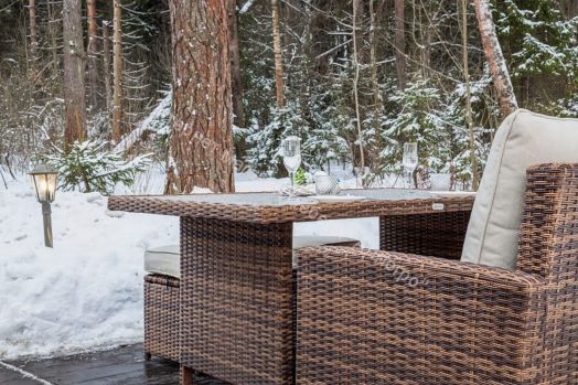 Комплект ZORRO (диваны + пуфы + стол со стеклом) с подушками, ротанг искусственный, Коричневый