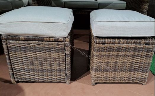 Комплект ZORRO (диваны + пуфы + стол со стеклом) с подушками, ротанг искусственный, Коричневый