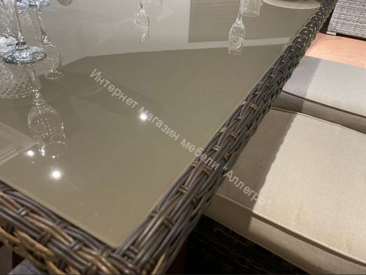 Комплект ZORRO (диваны + пуфы + стол со стеклом) с подушками, ротанг искусственный, Коричневый