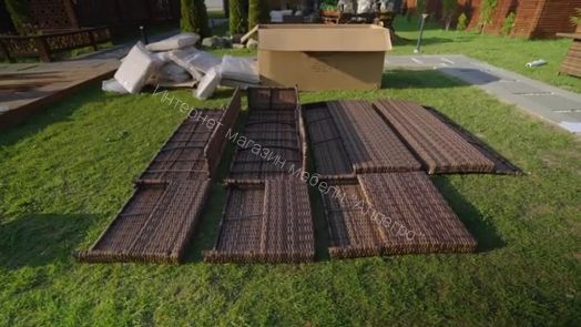 Комплект ZORRO (диваны + пуфы + стол со стеклом) с подушками, ротанг искусственный, Коричневый