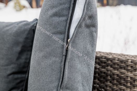 Комплект ZORRO (диваны + пуфы + стол со стеклом) с подушками, ротанг искусственный, Серый