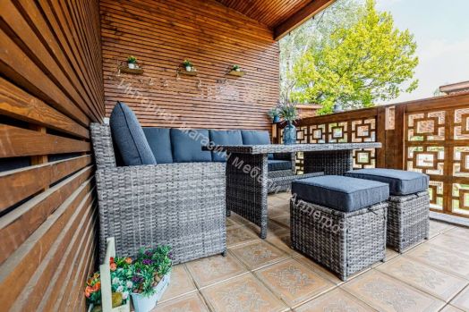 Комплект ZORRO (диваны + пуфы + стол со стеклом) с подушками, ротанг искусственный, Серый