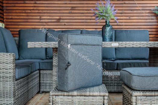 Комплект ZORRO (диваны + пуфы + стол со стеклом) с подушками, ротанг искусственный, Серый