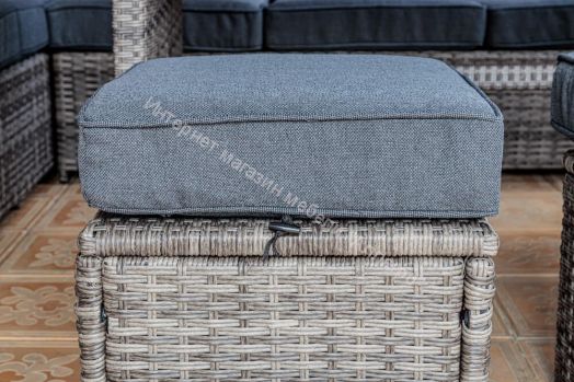 Комплект ZORRO (диваны + пуфы + стол со стеклом) с подушками, ротанг искусственный, Серый