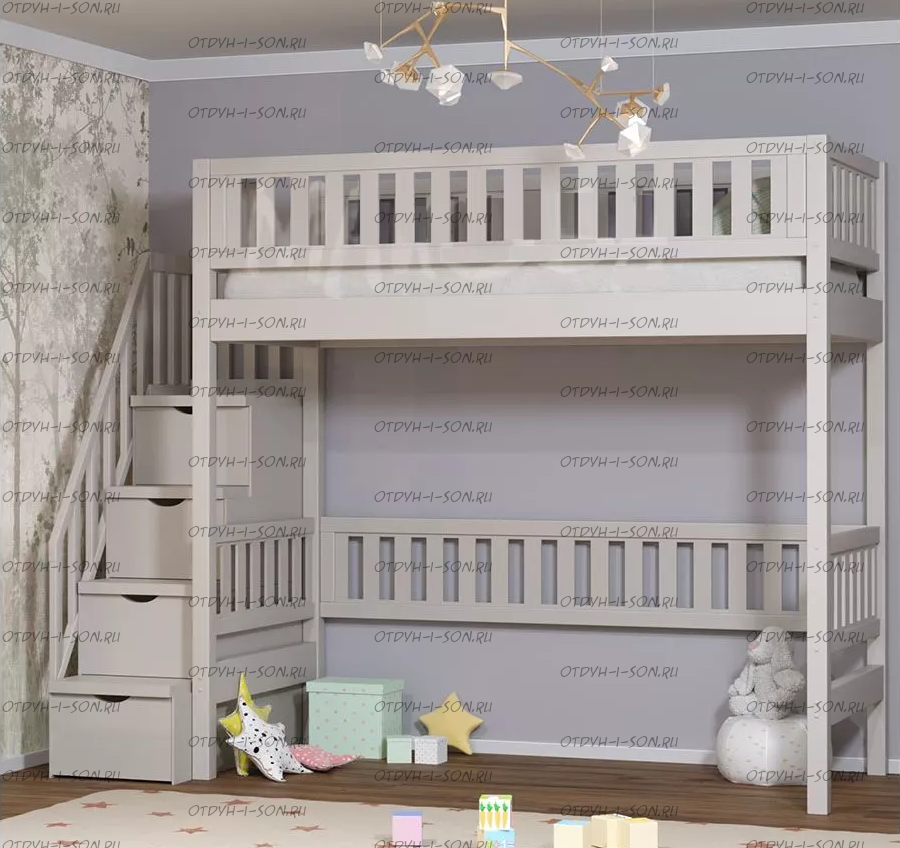 Кровать-чердак Лейла Классика №22 с лестницей-комод