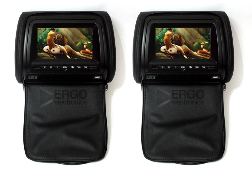 ERGO ER700H  КОМПЛЕКТ ПОДГОЛОВНИКОВ СО ВСТРОЕННЫМ DVD ПЛЕЕРОМ И LCD МОНИТОРОМ 7"  (ЧЁРНЫЙ)