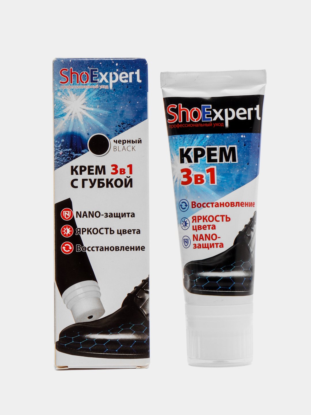 Shoexpert  Крем для обуви с губкой 3 в 1