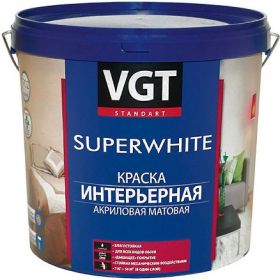 Краска Интерьерная, Влагостойкая VGT Superwhite ВД-АК-2180 13кг Супербелая, Матовая для Стен и Потолков.