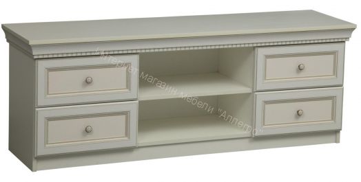 Тумба под ТВ 40.05 Эльмира, Белый/Белая кожа патина
