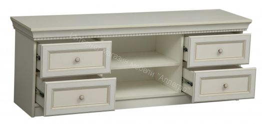 Тумба под ТВ 40.05 Эльмира, Белый/Белая кожа патина