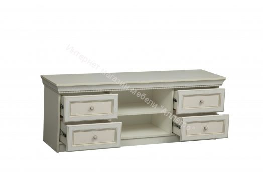 Тумба под ТВ 40.05 Эльмира, Белый/Белая кожа патина