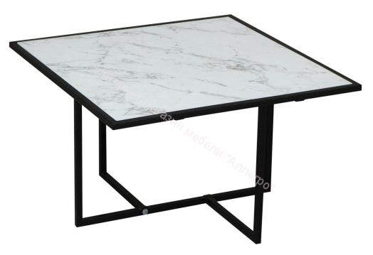 Стол журнальный Скарлетт квадратный с рамкой,  мрамор Белый / металл Черный