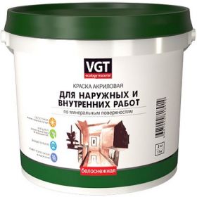 Краска по Минеральным Поверхностям VGT ВД-АК-1180 25кг Белоснежная, Моющаяся, Матовая для Наружных и Внутренних Работ / ВГТ Моющаяся.