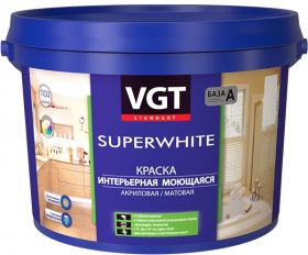 Краска Интерьерная, Моющаяся VGT Superwhite ВД-АК-1180 2.5кг Матовая