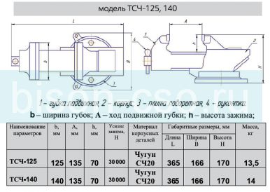 Тиски слесарные чугунные ТСЧ-125 ГМЗ (Гомель) ГОСТ 4045-75