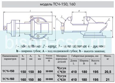 Тиски слесарные чугунные ТСЧ-160 ГМЗ (Гомель) ГОСТ 4045-75