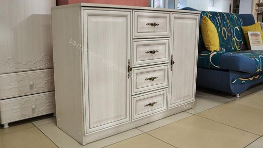 Комод 06.65 Габриэлла New 1200 мм, Вудлайн кремовый/Сандал белый/патина