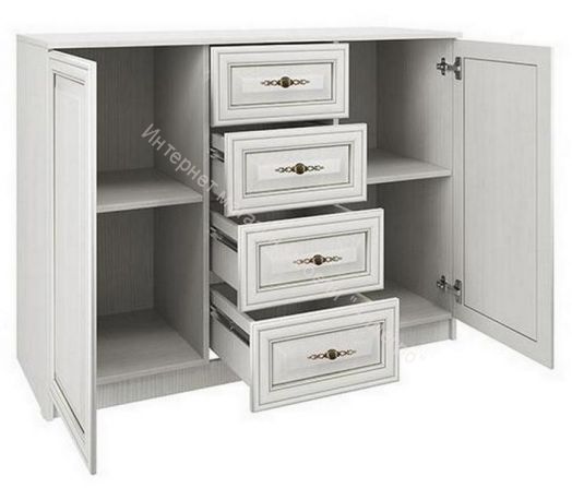 Комод 06.65 Габриэлла New 1200 мм, Вудлайн кремовый/Сандал белый/патина