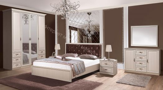 Тумба прикроватная 06.34 Габриэлла New, Вудлайн кремовый/ПВХ Сандал белый/патина