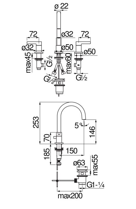 Смеситель для раковины Nobili Uno LR116211/1T1 схема 2