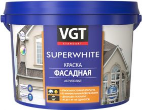 Краска Фасадная VGT ВД-АК-1180 15кг SuperWhite Супербелая, Акриловая