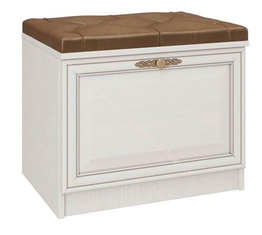 Тумба для обуви М06 Габриэлла, Вудлайн кремовый/ПВХ Сандал белый/патина