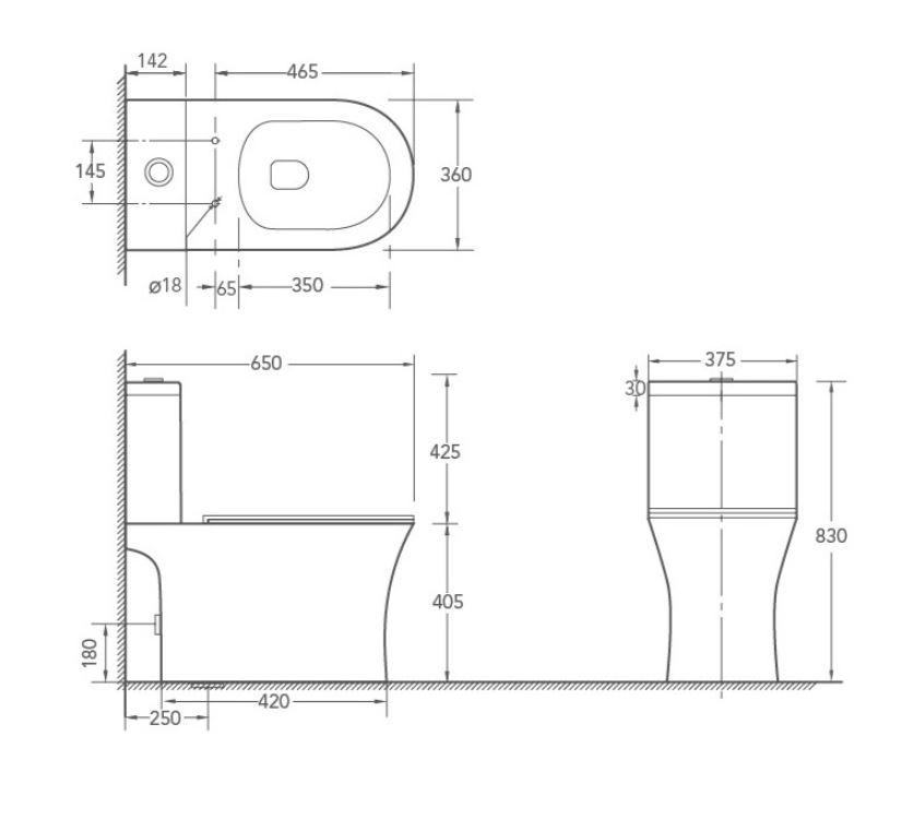 Компакт-моноблок безободковый унитаз SantiLine  SL-5010 схема 2