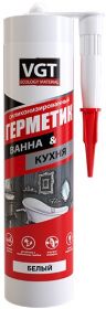 Герметик Силиконизированный VGT 0.4кг Белый для Ванной и Кухни / ВГТ