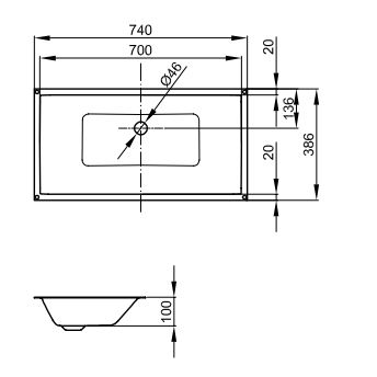 Встраиваемая снизу раковина из эмалированной стали Bette Loft A231 70х38,6 схема 6