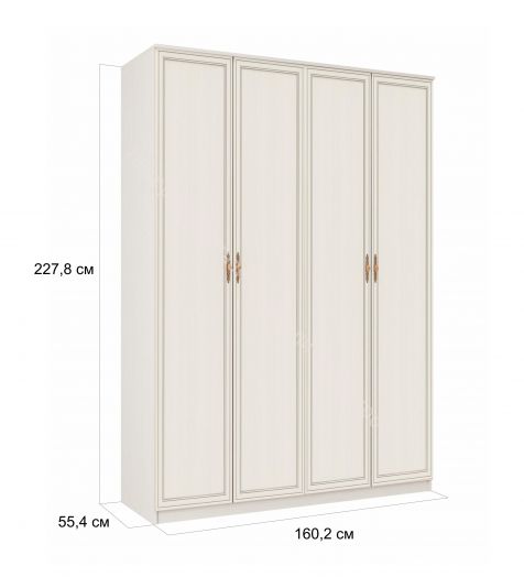 Шкаф для одежды 06.39 Габриэлла, четырёхдверный, Вудлайн кремовый/Сандал белый/патина