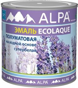 Экоэмаль без Запаза Alpa Ecolaque 2.5л Полуматовая, Супербелая, Экологичная для Внутренних и Наружных Работ / Альпа.