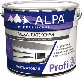 Краска Латексная Alpa Profi 20 2.5л Супербелая, Супермоющаяся / Альпа Профи 20.*